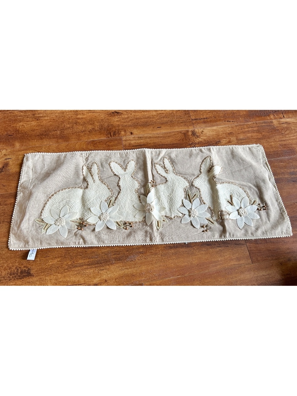 Nicole Miller Home Decorative Table Runner with Bunny and Flower Appliques